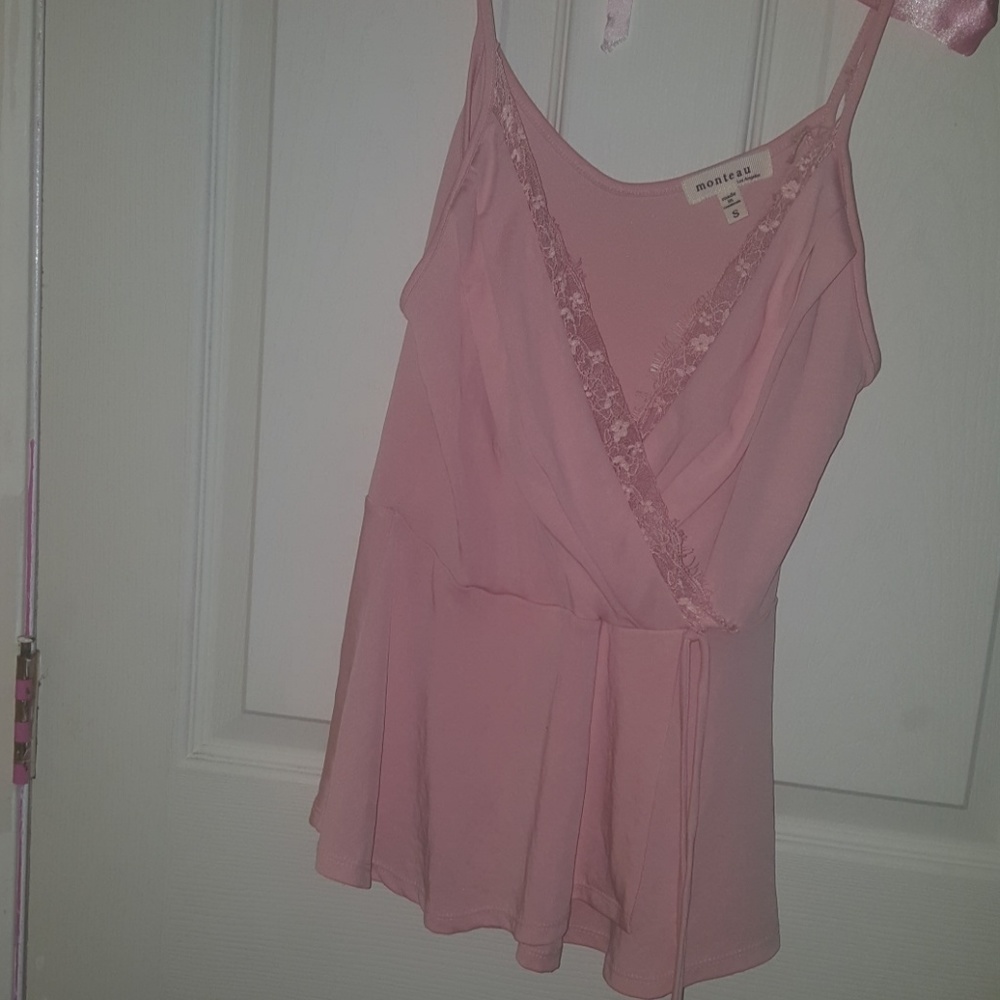 Pink cami with lace trim! 💕